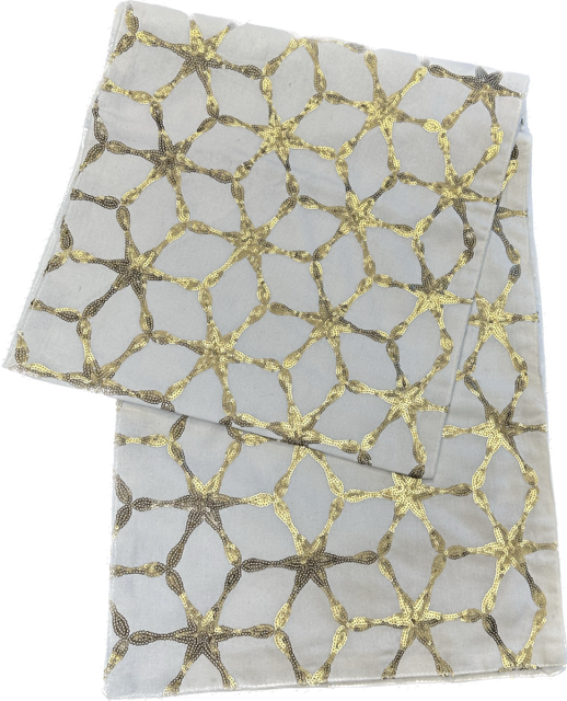 White Cotton & Gold Sequin Table Runner