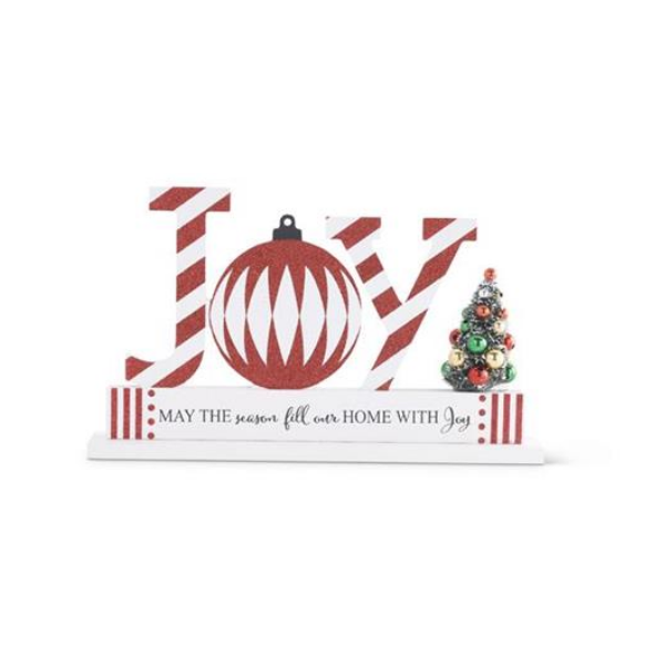 Red & White Cutout Tabletop Sign w/Bottle Brush Tree, 3 Styles-sold separately