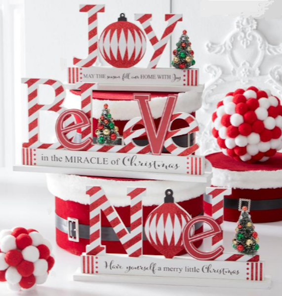 Red & White Cutout Tabletop Sign w/Bottle Brush Tree, 3 Styles-sold separately