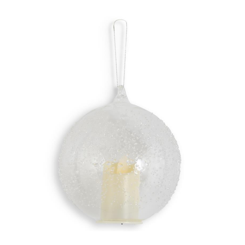 Textured Glass Globe LED Flicker Flame Ornament w/Timer
