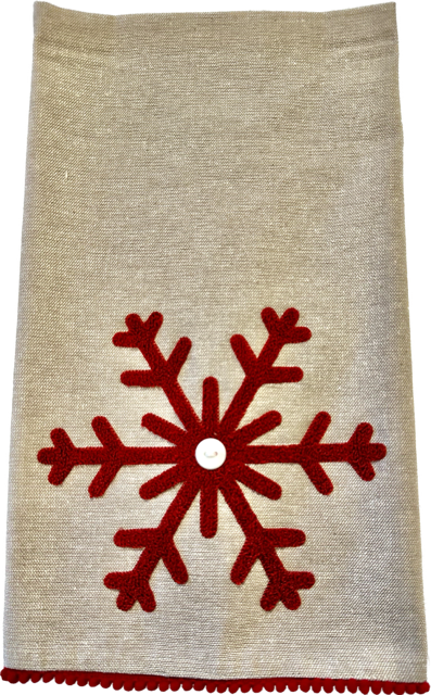 Taupe Embroidered Christmas Tea Towel