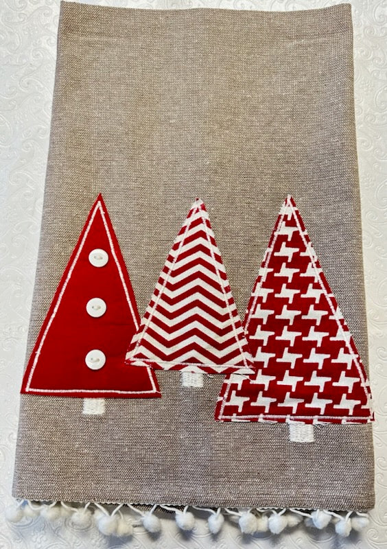 Taupe Embroidered Christmas Tea Towel