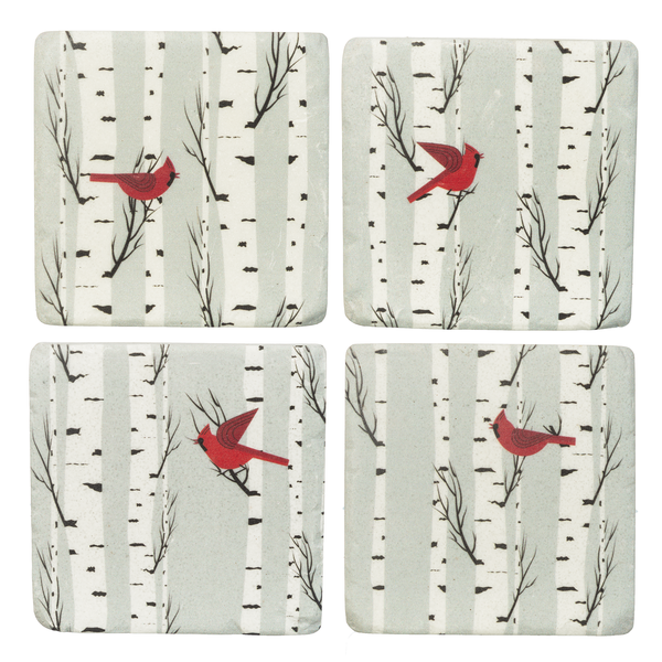 Cardinal in Birch Trees Coasters (Set of 4)