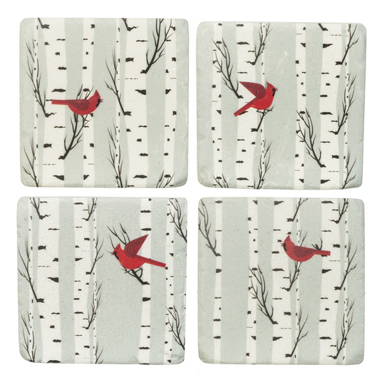 Cardinal in Birch Trees Coasters (Set of 4)