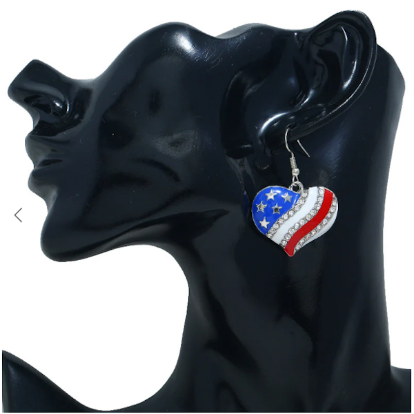 American Flag Heart Earrings