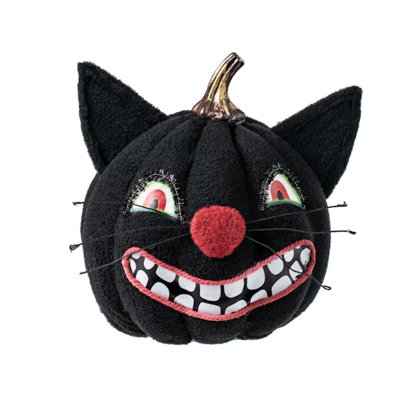 Fleece Black Cat Pumpkin Decoration, 7"