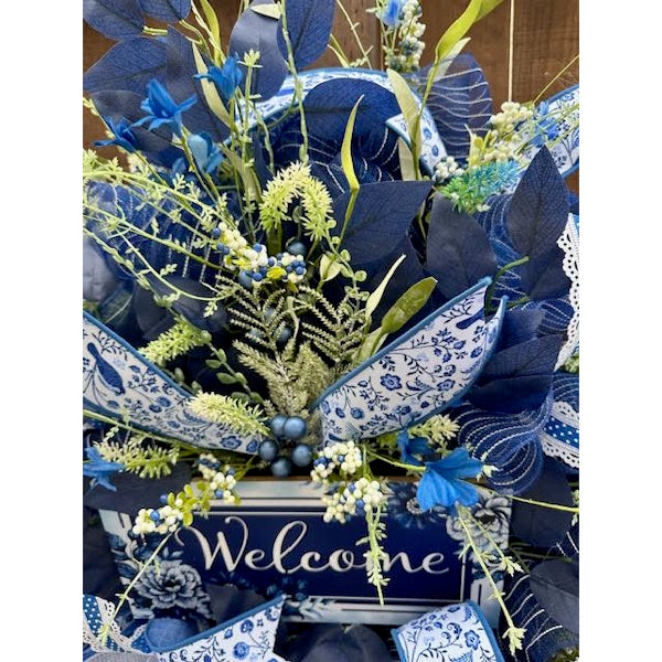 Blue Chinoiserie "Welcome" Wreath