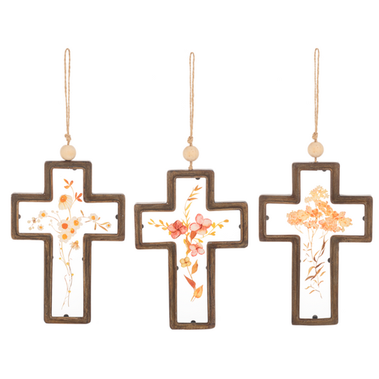 Botanical Cross Ornament-Assorted, sold seperately