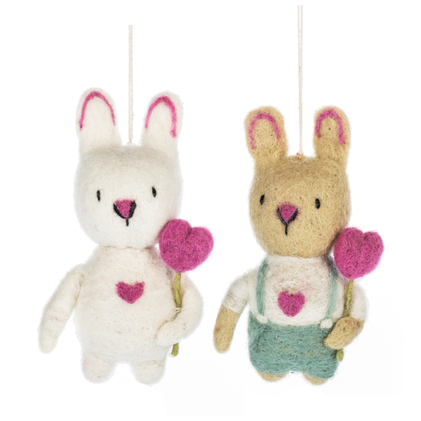 Bunny with Heart Ornament-Assorted, each sold separately
