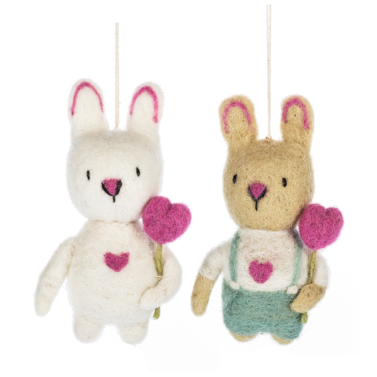 Bunny with Heart Ornament-Assorted, each sold separately