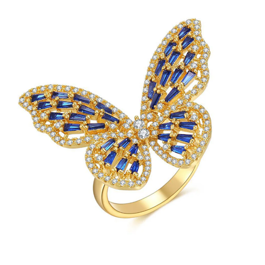 Butterfly Ring-Cubic Zirconia, Gold Blue