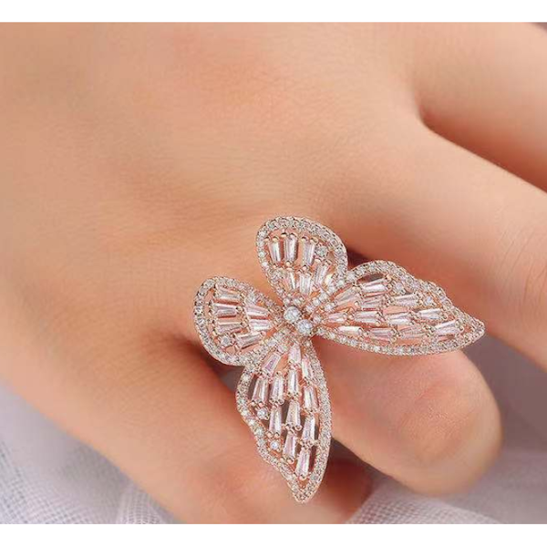 Butterfly Ring-Cubic Zirconia, Silver Pink
