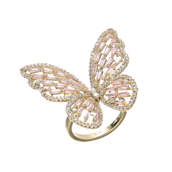 Butterfly Ring-Cubic Zirconia, Silver Pink