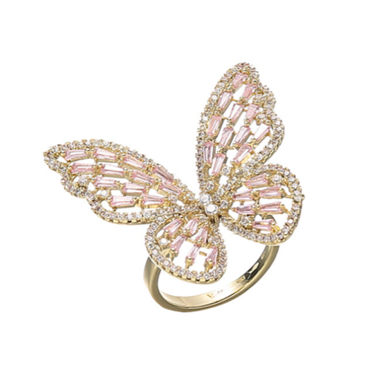 Butterfly Ring-Cubic Zirconia, Silver Pink