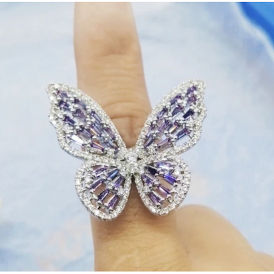 Butterfly Ring-Cubic Zirconia, Silver Purple