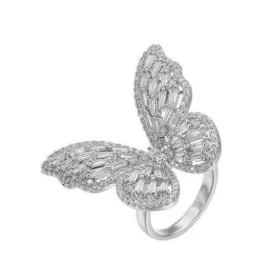 Butterfly Ring-Cubic Zirconia, Silver White