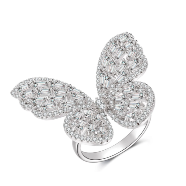 Butterfly Ring-Cubic Zirconia, Silver White