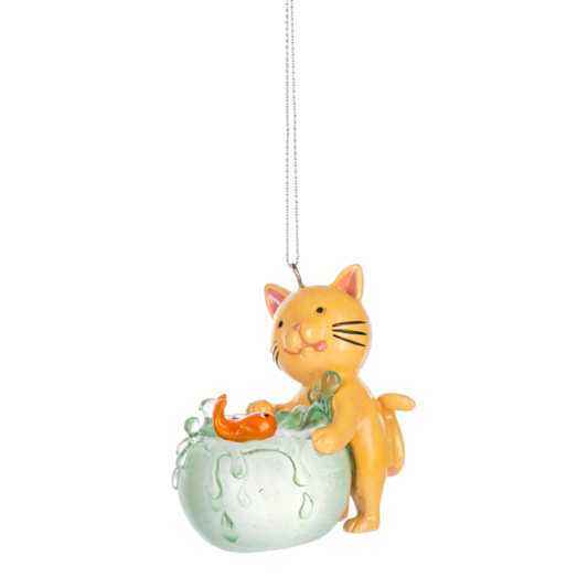 Cat Playing in Fish Bowl Ornament