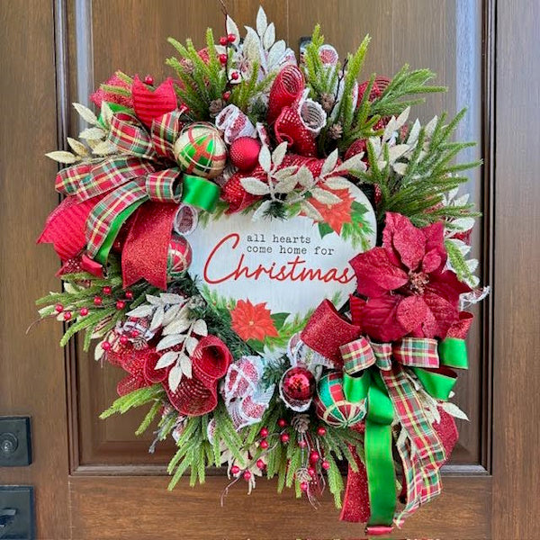 All Hearts Come Home for Christmas Wreath-Custom Design, Handmade