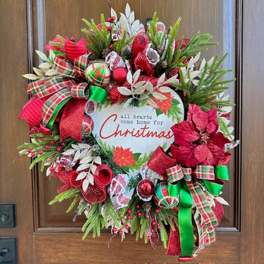 All Hearts Come Home for Christmas Wreath-Custom Design, Handmade