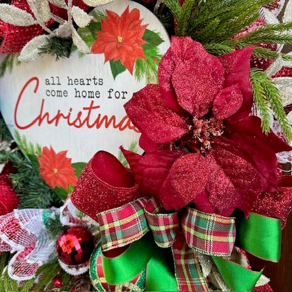 All Hearts Come Home for Christmas Wreath-Custom Design, Handmade