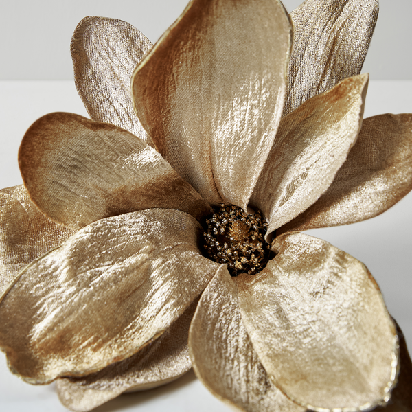 Velvet Magnolia Clip Ornament, Champagne Gold