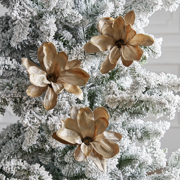 Velvet Magnolia Clip Ornament, Champagne Gold