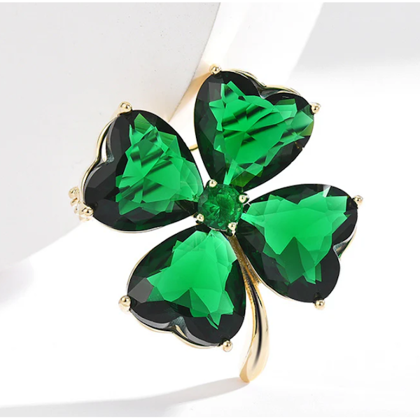 Saint Patrick's Day Rhinestone Clover Brooch Pin