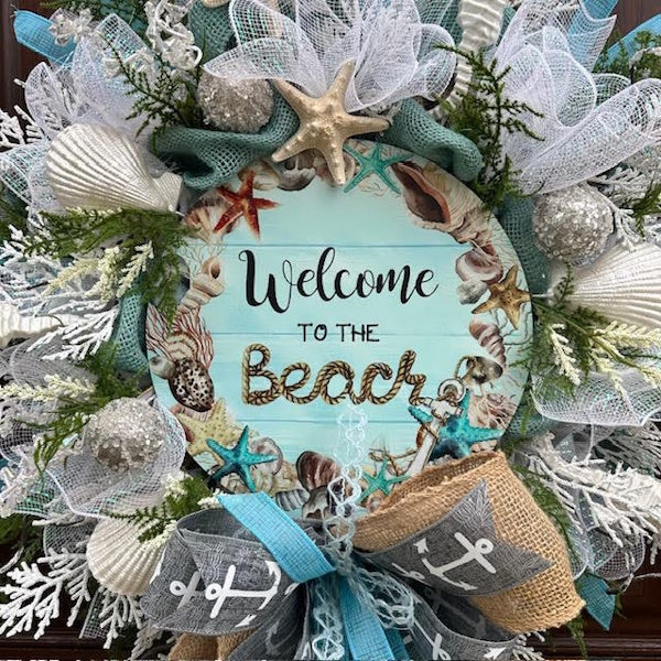 Coastal "Welcome to the Beach" Wreath-Handmade