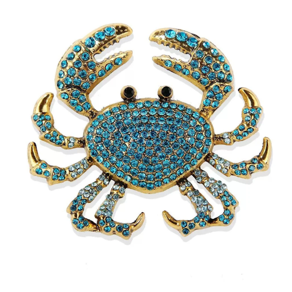Blue Crab Rhinestone Brooch