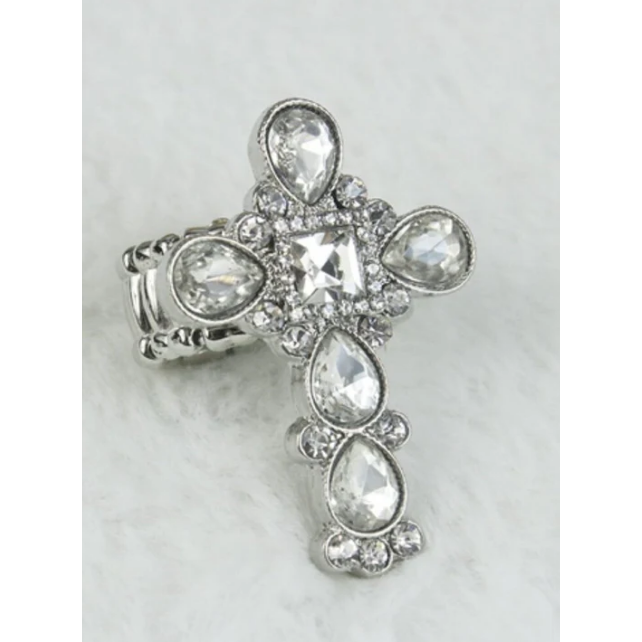 Crystal Cross Stretch Ring-one size fits all