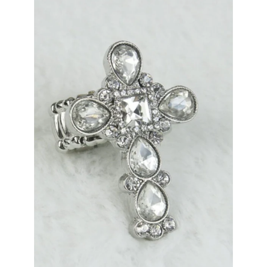 Crystal Cross Stretch Ring-one size fits all