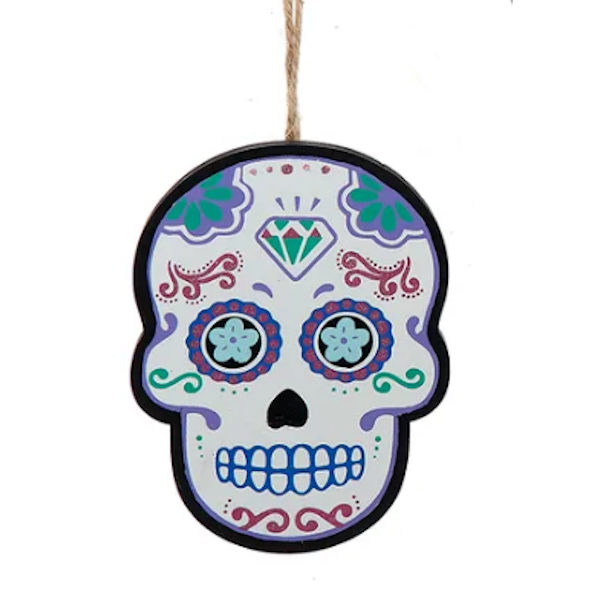 Wooden Day of The Dead Skull Ornaments-Assorted, sold seperately