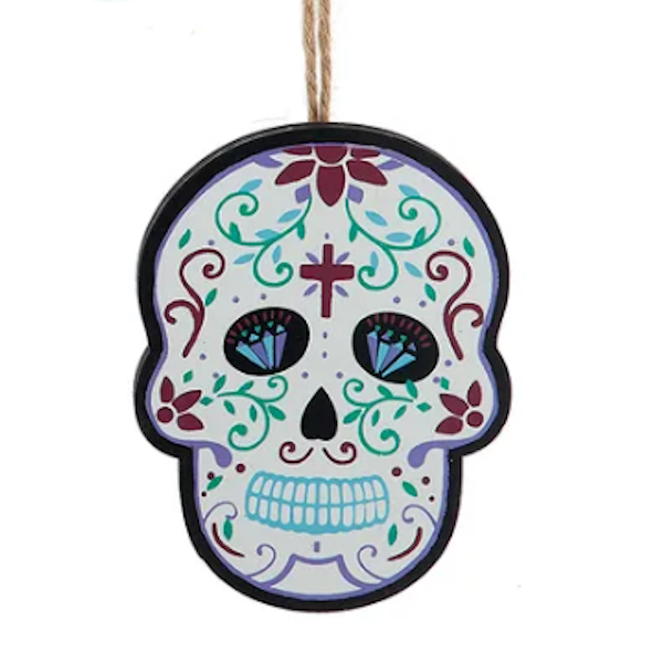 Wooden Day of The Dead Skull Ornaments-Assorted, sold seperately