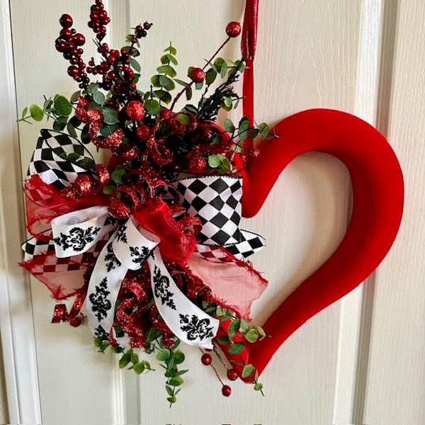 Flocked Heart Wreath, Handmade