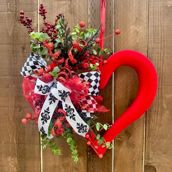 Flocked Heart Wreath, Handmade