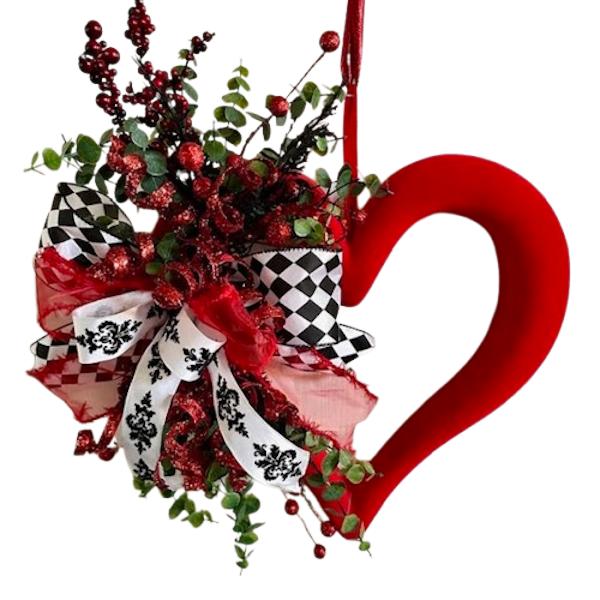 Flocked Heart Wreath, Handmade