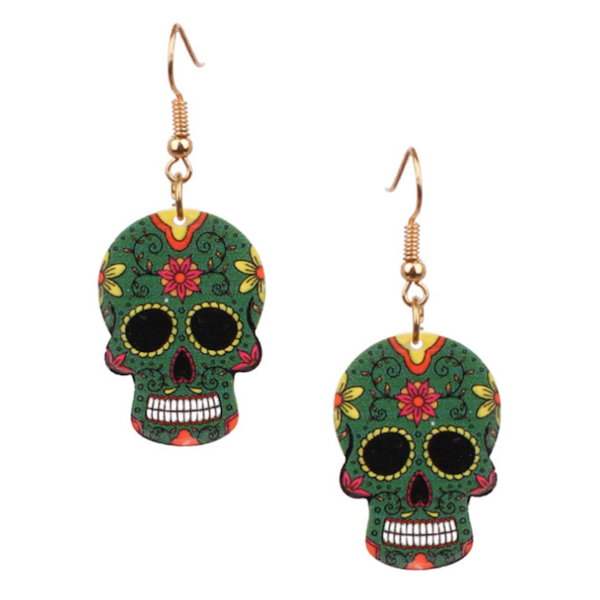 Floral Sugar Skull Earrings-Assorted Colors
