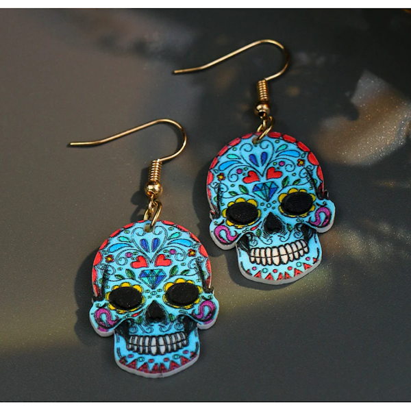 Floral Sugar Skull Earrings-Assorted Colors