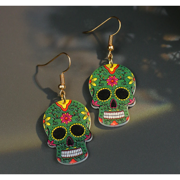Floral Sugar Skull Earrings-Assorted Colors