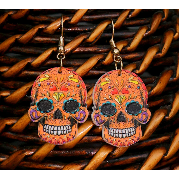 Floral Sugar Skull Earrings-Assorted Colors