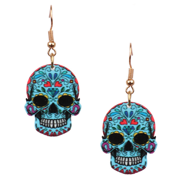 Floral Sugar Skull Earrings-Assorted Colors