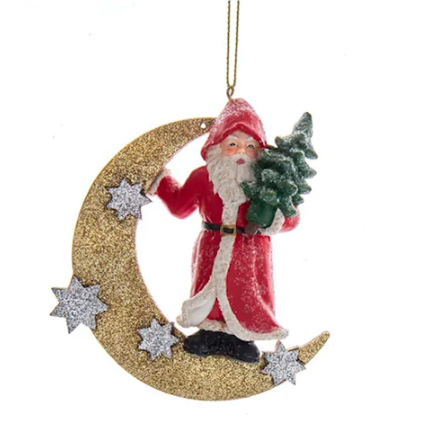 German Santa on Moon Ornament-Assorted, sold seperately