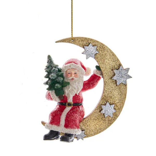 German Santa on Moon Ornament-Assorted, sold seperately