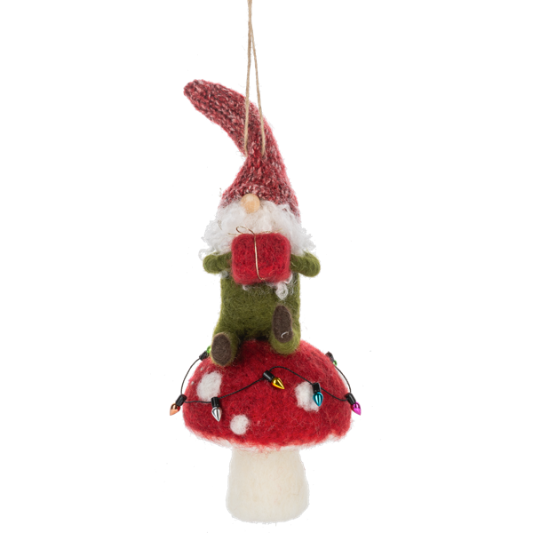 Gnome on Mushroom Ornament