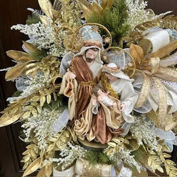 Gold and Ivory Nativity Wreath-Handmade