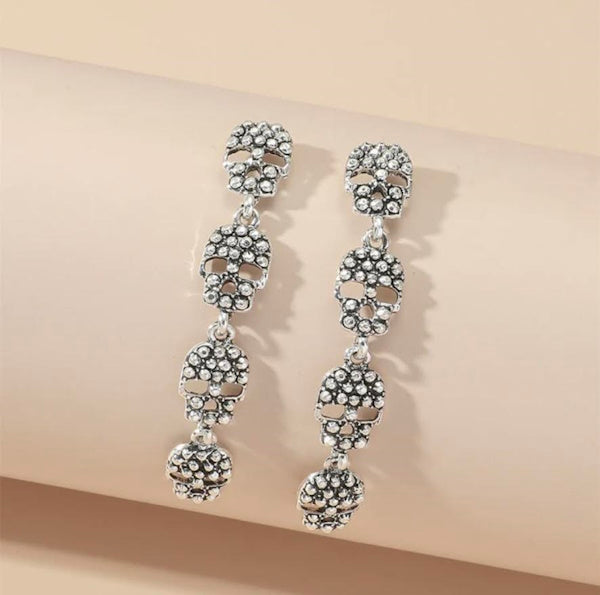 Skull Pendant Long Earrings