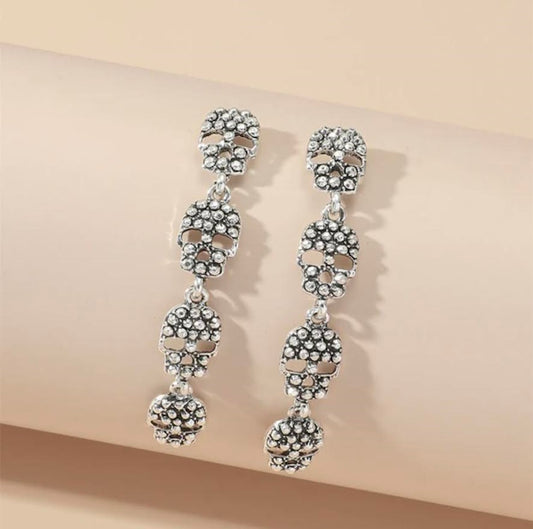 Skull Pendant Long Earrings