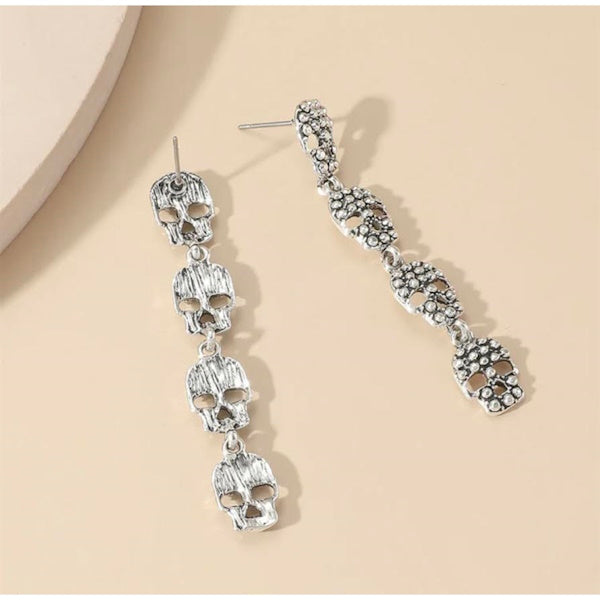 Skull Pendant Long Earrings