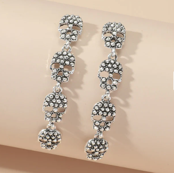 Skull Pendant Long Earrings